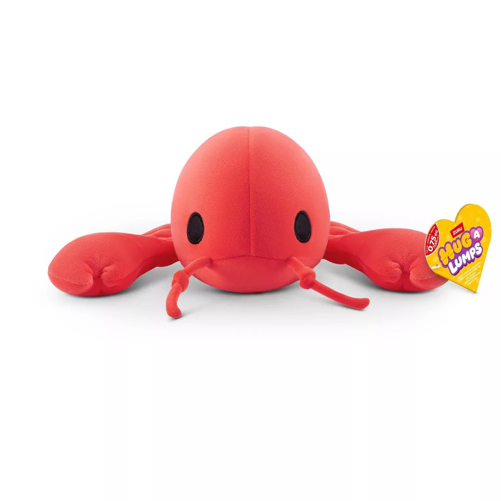 Small Hug-A-Lumps Series 2 Lobster weighted plush toy by ZURU featuring a bright red body and super-soft fabric.
