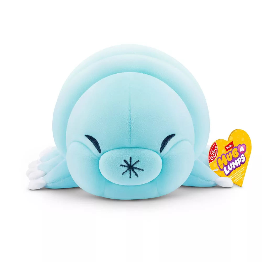 Small Hug-A-Lumps Series 2 Sea Bear (Water Bear) weighted plush toy by ZURU featuring a soft blue body and segmented sensory texture.