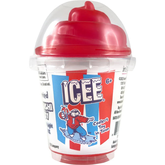 A soft, slow-rising ICEE scented squishy toy packaged in a clear stylized ICEE cup, available in either red cherry or blue raspberry.