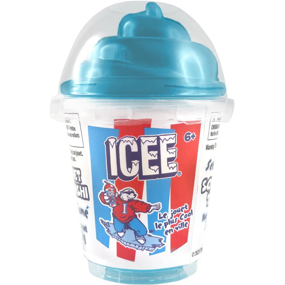 A soft, slow-rising ICEE scented squishy toy packaged in a clear stylized ICEE cup, available in either red cherry or blue raspberry.