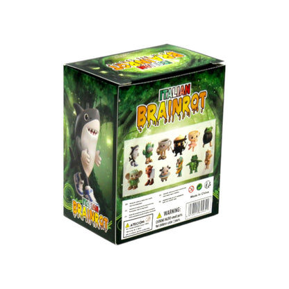 Italian Brainrot blind box figure collection featuring viral meme characters like a frog in a tire and a banana monkey.