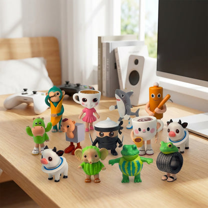 Italian Brainrot blind box figure collection featuring viral meme characters like a frog in a tire and a banana monkey.