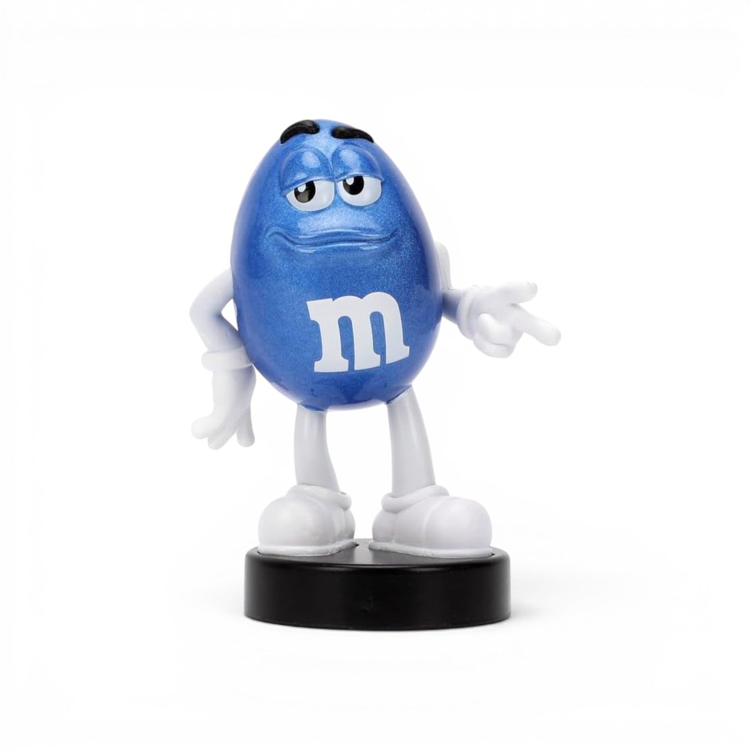 Jada Toys M&M's Blue Character 2.5-inch Metalfigs die-cast figure mounted on a black display pedestal.