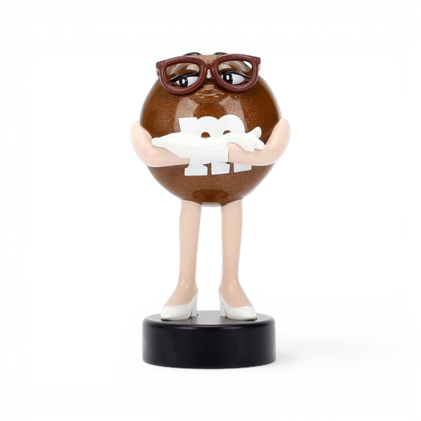 Jada Toys M&M's Brown Character 2.5-inch Metalfigs die-cast figure mounted on a black display pedestal.