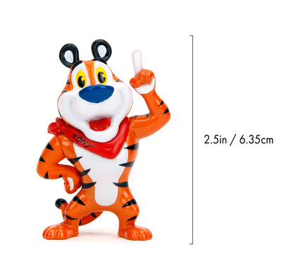 A cartoon tiger figurine in orange, white, black, blue, and red, shown on a white background with a height measurement marker reading 2.5in / 6.