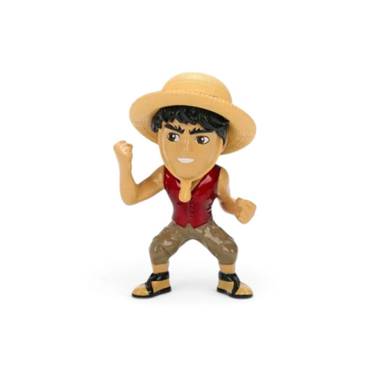 Jada Toys Metalfigs Netflix One Piece Luffy 2.5-inch die-cast metal figure in his live-action series appearance on a display base.