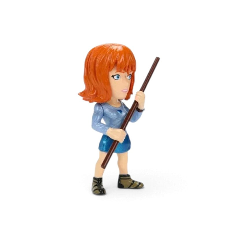 Jada Toys Metalfigs Netflix One Piece Nami 2.5-inch die-cast metal figure holding a staff in her live-action series appearance on a white background.