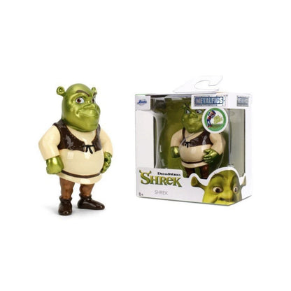 DreamWorks Shrek action figure of Shrek standing next to its retail packaging box on a white background.