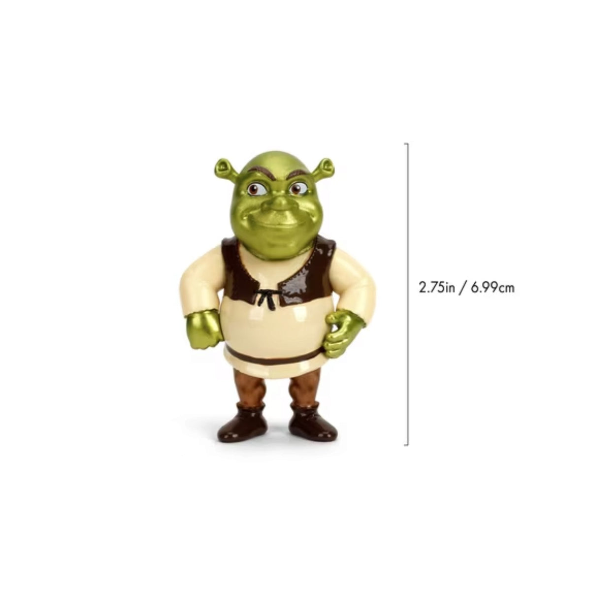A small Shrek figurine shown against a plain white background with a vertical measurement marker on the right side reading 2.75 in / 6.