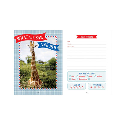 Kids' Travel Journal featuring a globe-themed hardcover and a red elastic band.