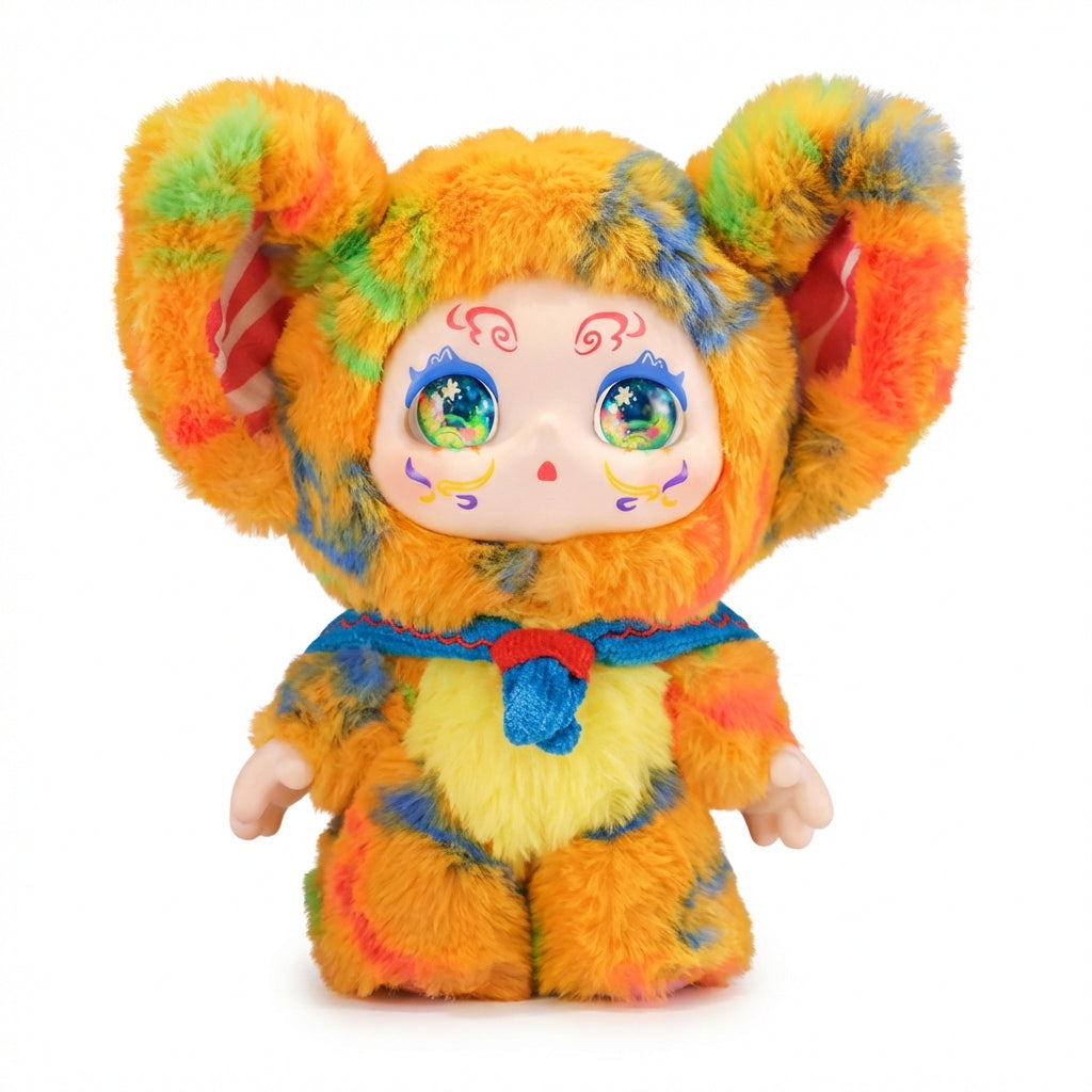 Kimmon Camouflage Rhapsody plush pendant character with a rainbow pattern on a white background