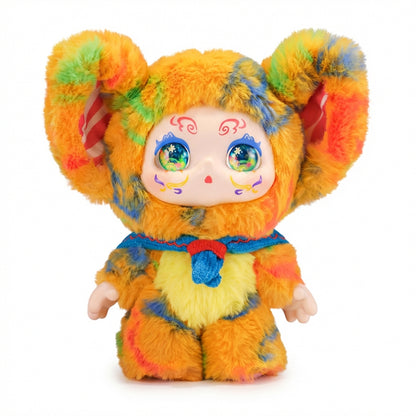 Kimmon Camouflage Rhapsody plush pendant character with a rainbow pattern on a white background