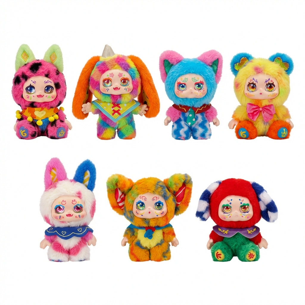Kimmon Camouflage Rhapsody plush pendant character lineup in a colorful graffiti-style characters