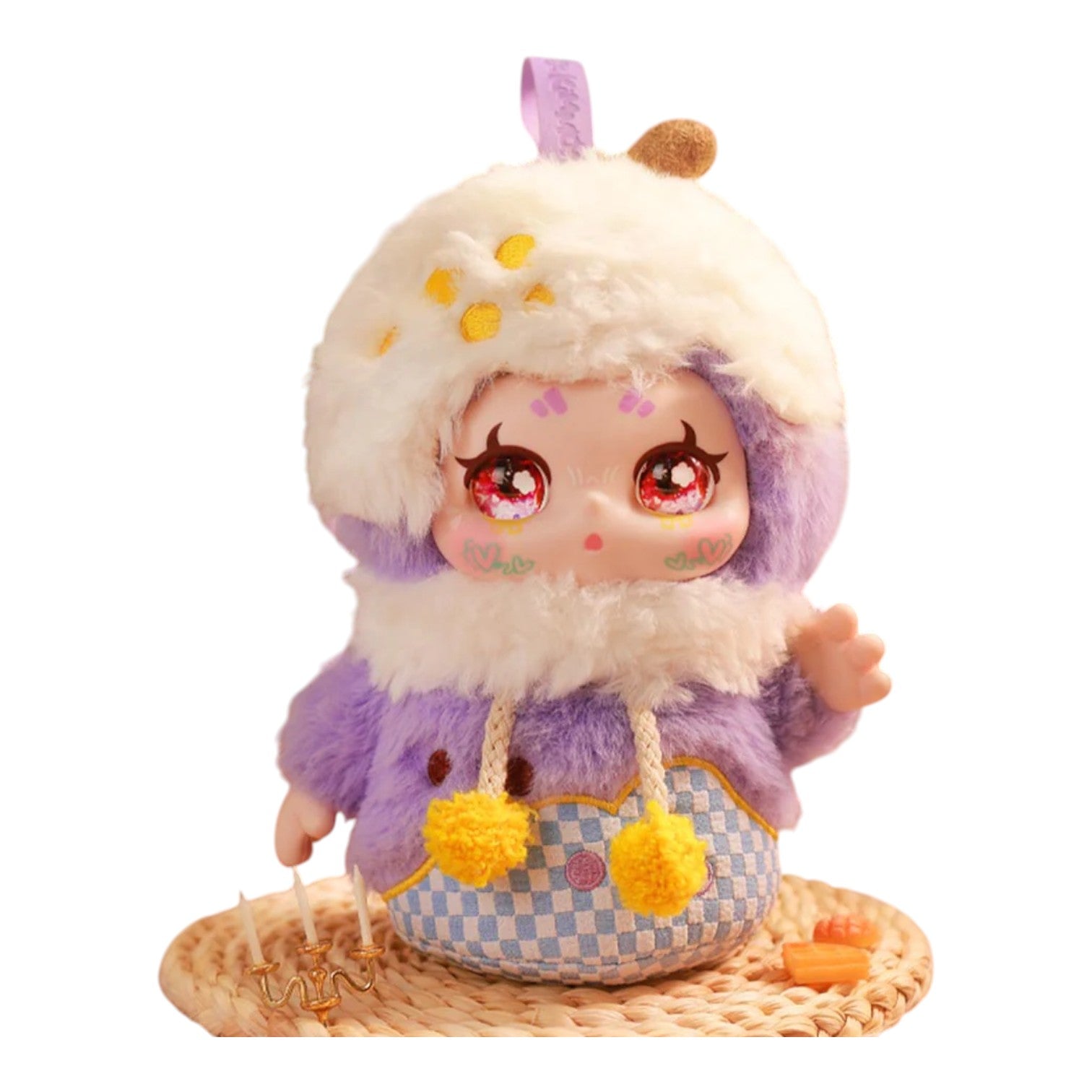 Kimmon Let's Cafe Plush Blind Box – Available from Canadian stock at ReChild.ca with a purple outfit and white fur hood on a white background