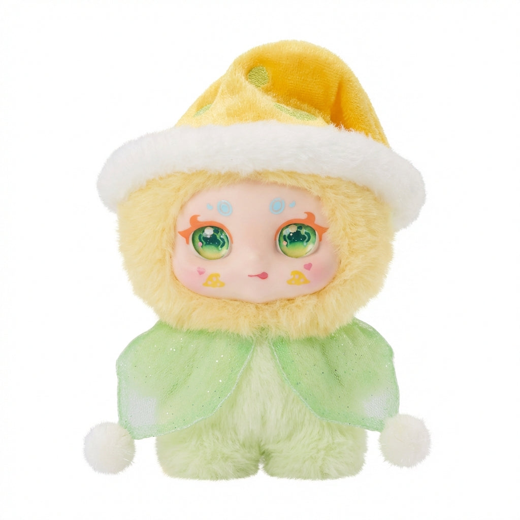 Kimmon Camouflage Rhapsody plush pendant with yellow outfit and green accents on a white background