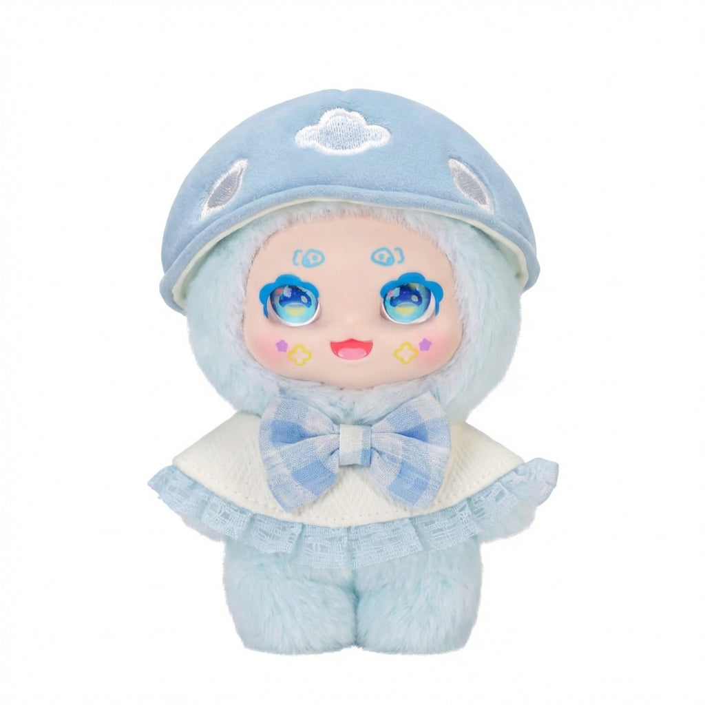 Kimmon Camouflage Rhapsody plush pendant with a blue outfit and cloud-shaped hat on a white background