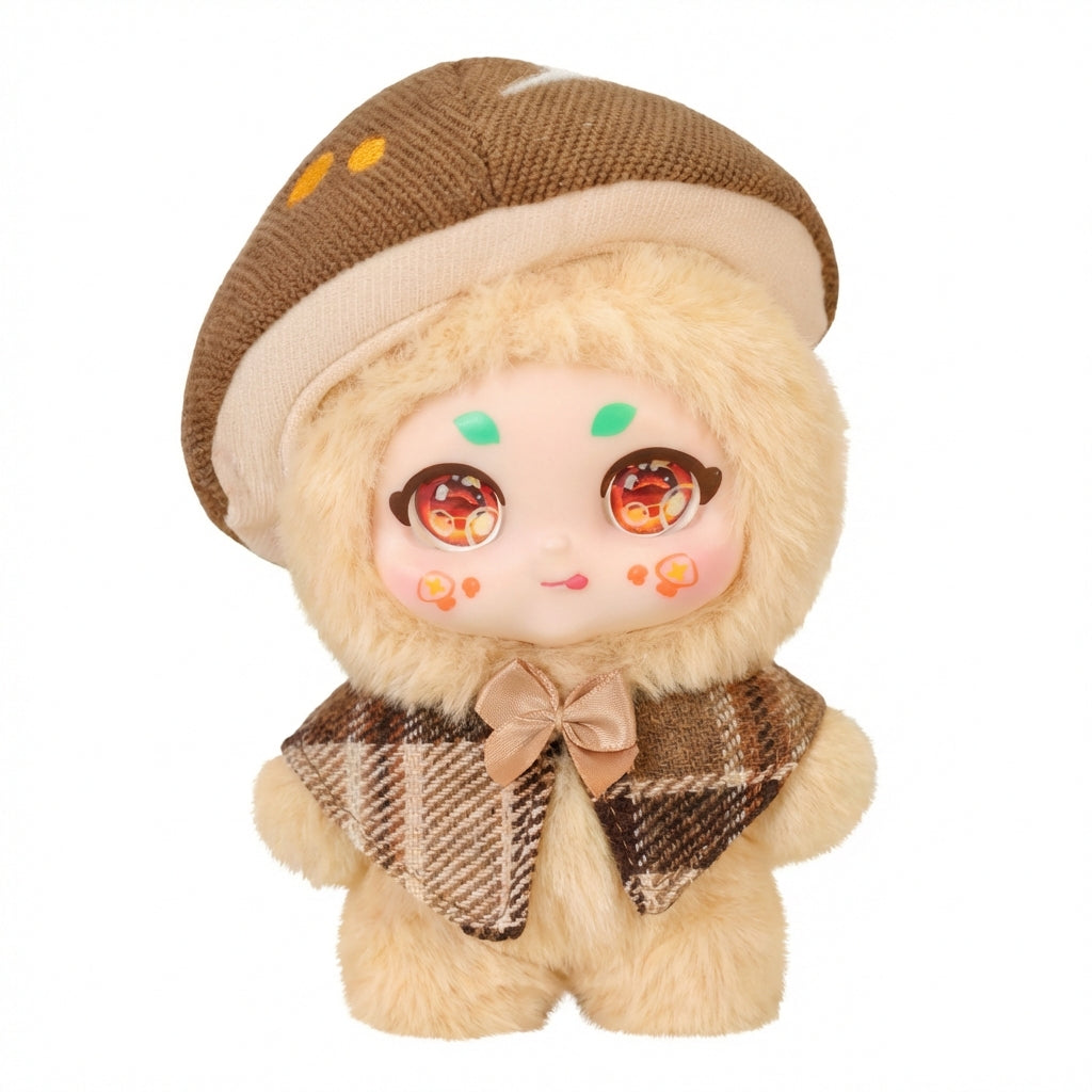 Kimmon Camouflage Rhapsody plush pendant with a brown hat and scarf on a white background