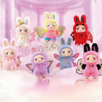 Kimmon Mimon Dream Maker Plush Doll 6-inch with bunny ears and butterfly wings on a pink background