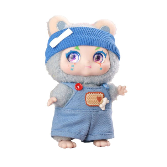 Kimmon Mimon Plush Doll – Available from Canadian stock at ReChild.ca with blue hat and overalls on a white background