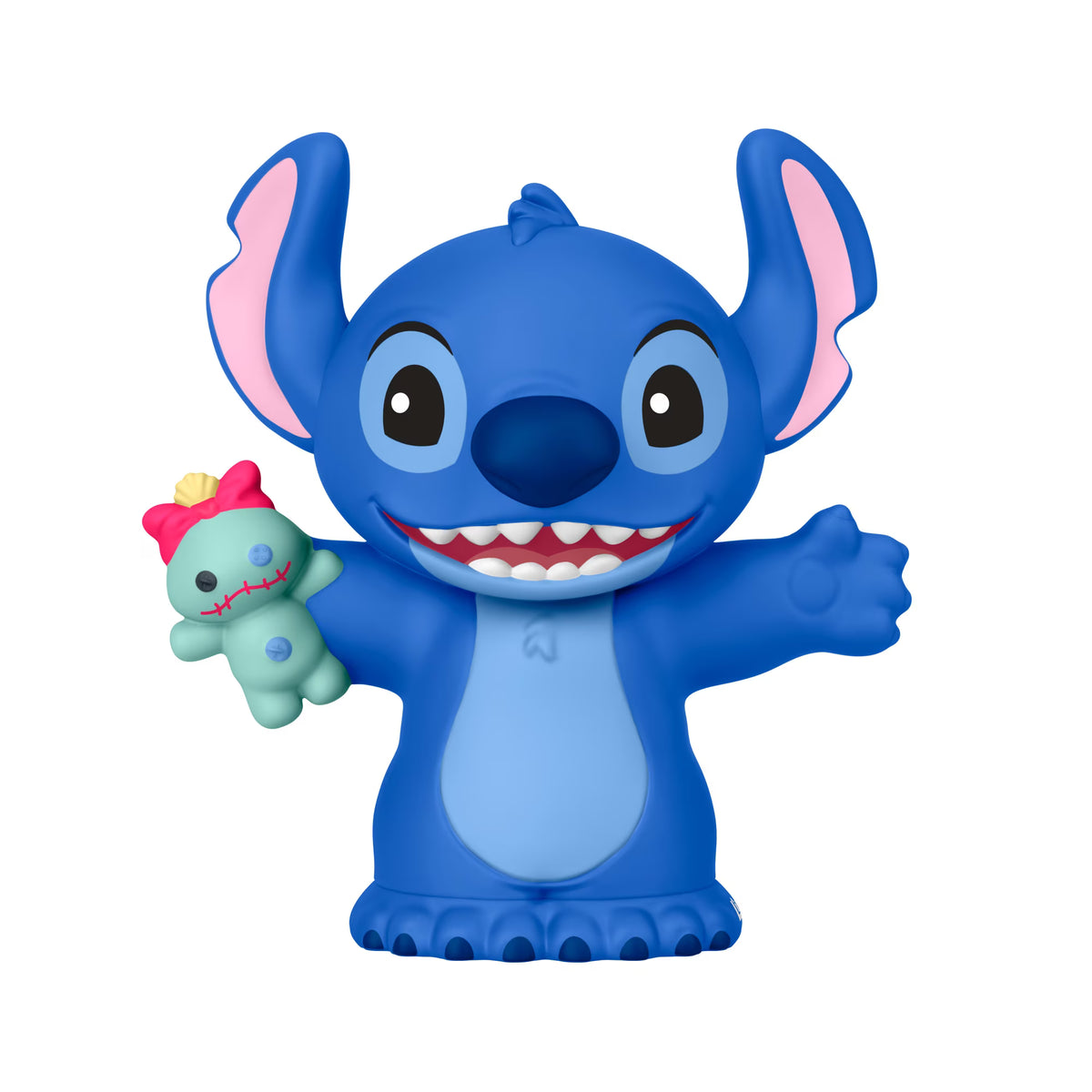 Little People Collector Disney Stitch & The Cousins figure set featuring Stitch, Angel, and Reuben inside a colorful display box with hidden details.
