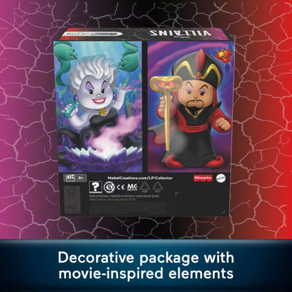 Little People Collector Disney Villains special edition figure set featuring Jafar and Ursula in a decorative window box.