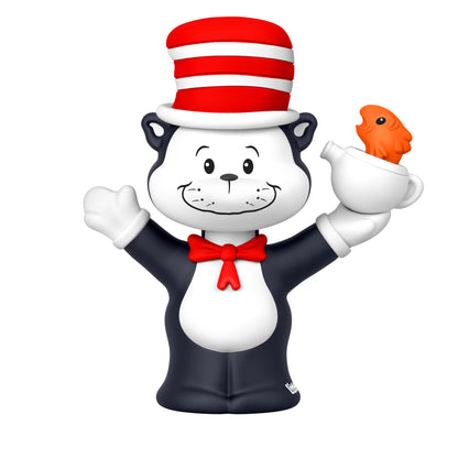 Little People Collector Dr. Seuss The Cat in the Hat figure set featuring the Cat holding a fish in a teapot, Thing One, and Thing Two in a display box.