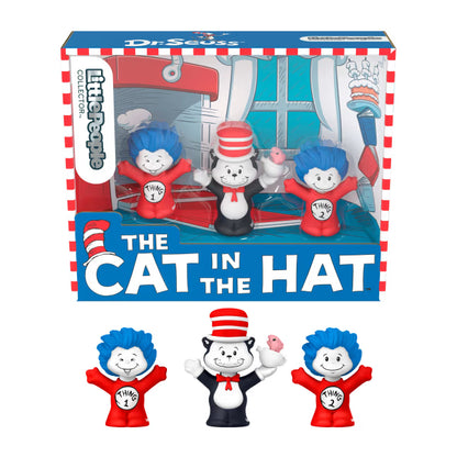 Box of 'The Cat in the Hat' figurines from Dr. Seuss, featuring characters from the book.