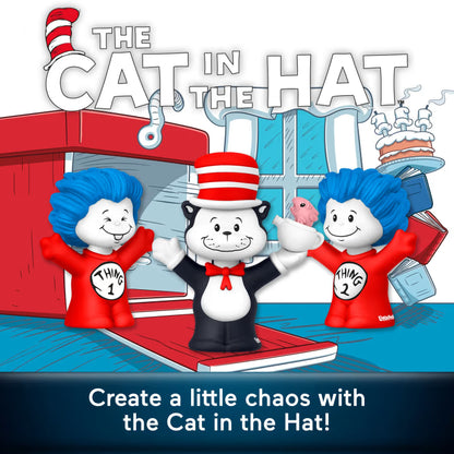 Cartoon characters from 'The Cat in the Hat' with text promoting chaos creation.