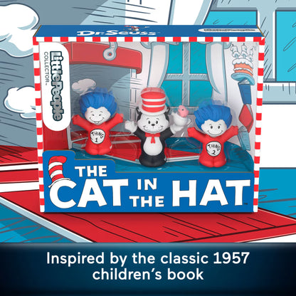 Box of Little People inspired by 'The Cat in the Hat' book with characters and Dr. Seuss text.