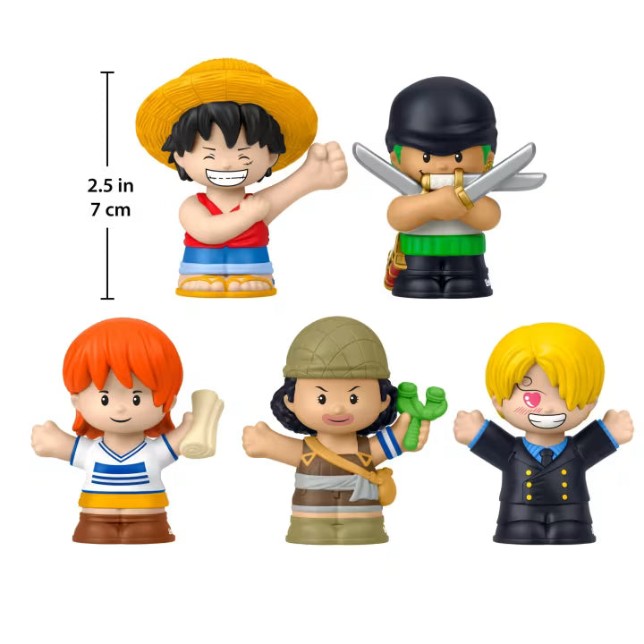 Little People Collector ONE PIECE special edition figure set featuring Luffy, Zoro, Nami, Usopp, and Sanji in a Going Merry window box.