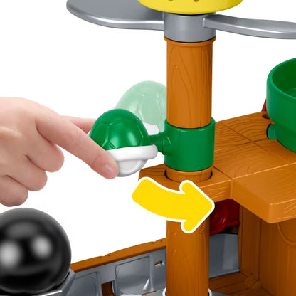 Little People Super Mario Bowser’s Airship playset featuring a toy boat with a cannonball launcher, Bowser figure, and spinning play features.