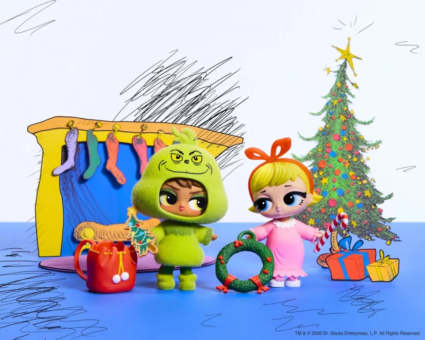 L.O.L. Surprise! Loves Dr. Seuss Tots mystery ball featuring characters like The Cat in the Hat, The Grinch, and Thing 1 and Thing 2.