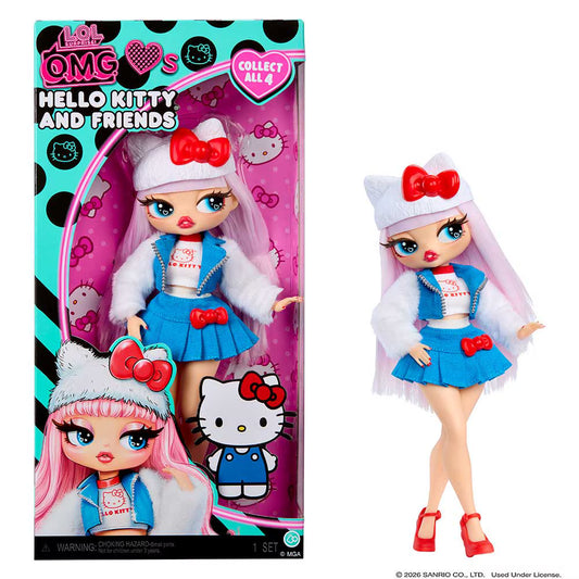L.O.L. Surprise! O.M.G. Loves Hello Kitty and Friends Hello Kitty fashion doll in packaging and posed.