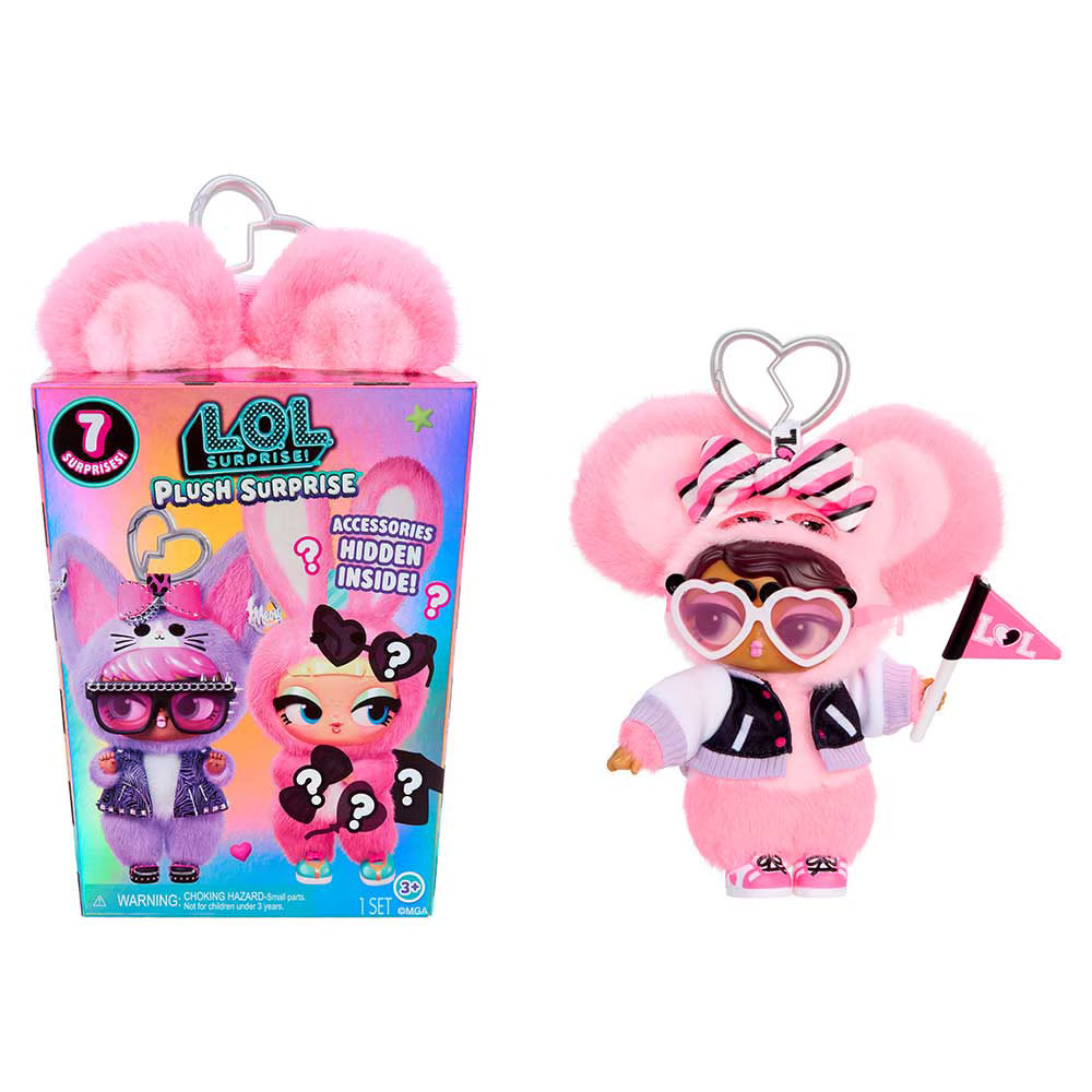L.O.L. Surprise! Plush Surprise Pa-Manda 50s retro panda plush doll wearing varsity jacket and heart glasses.