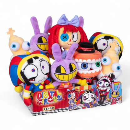 The Amazing Digital Circus 8 Inch Deluxe Plush characters in box display