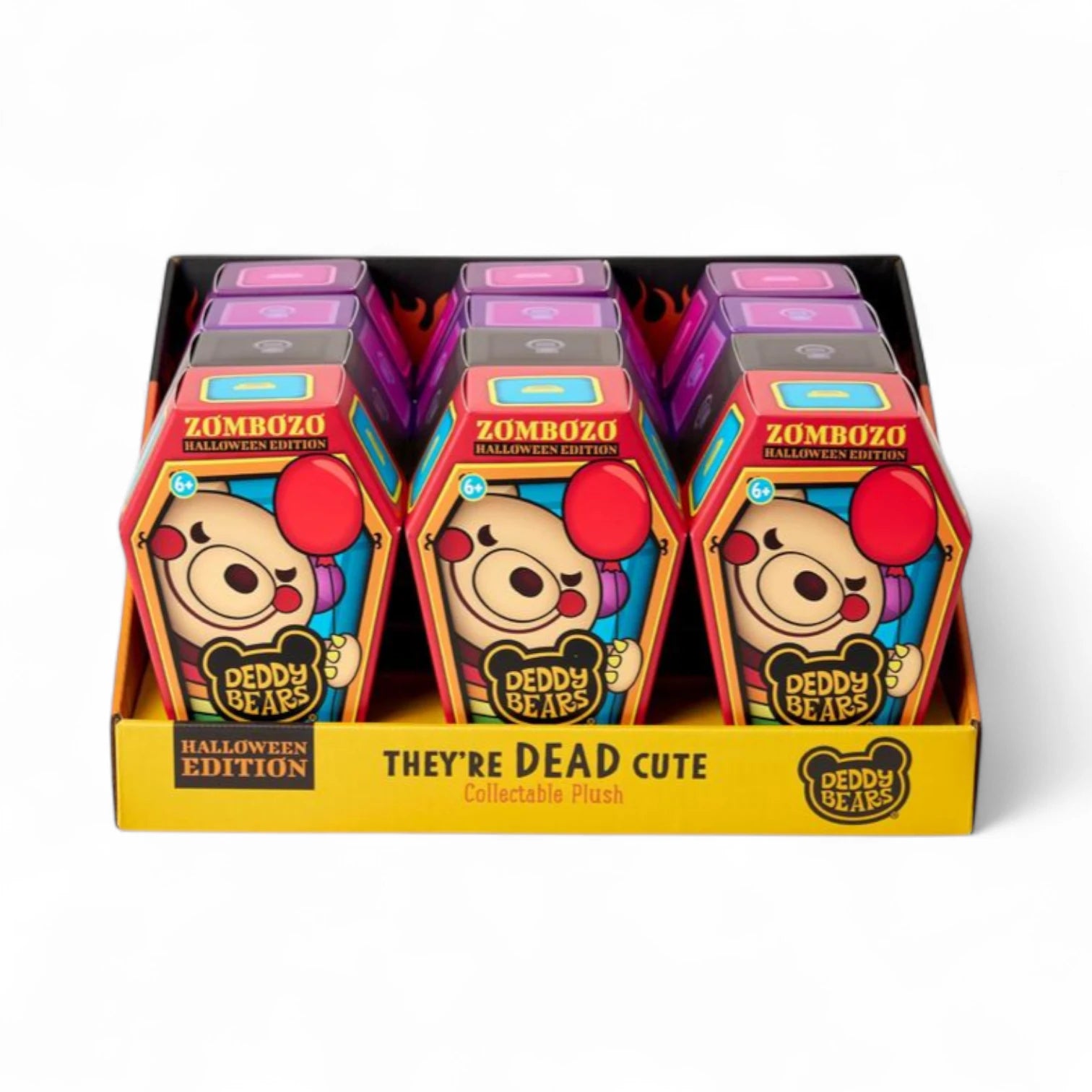Display of Zombozo Deddy Bears packaging with colorful design and text on a white background