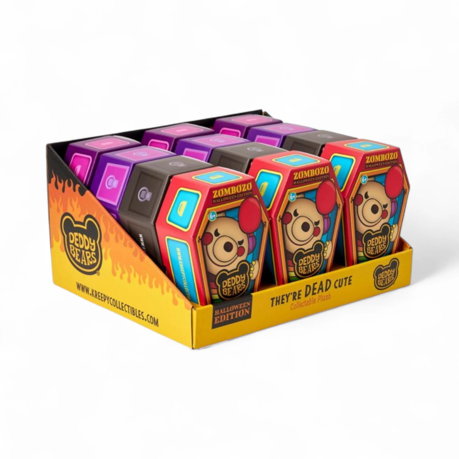 Display of Deddy Bears Halloween Edition collectibles in colorful packaging on a white background