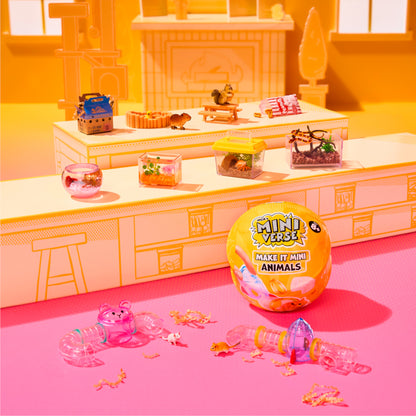 MGA's Miniverse Make It Mini Animals Series 2 surprise capsule and crafted miniature mouse with a rocket ship tube habitat.