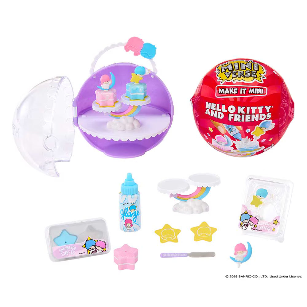 MGA's Miniverse Make It Mini Sanrio Hello Kitty and Friends Series 4 red mystery ball with Little Twin Stars DIY resin cake set.
