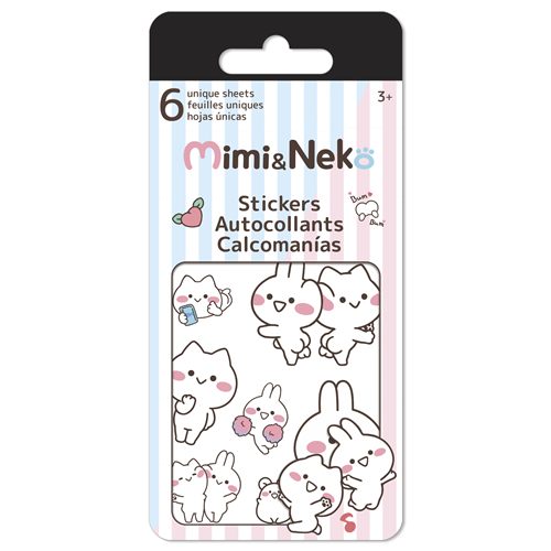Pack of Mimi & Neko stickers with cartoon cat designs on a white background