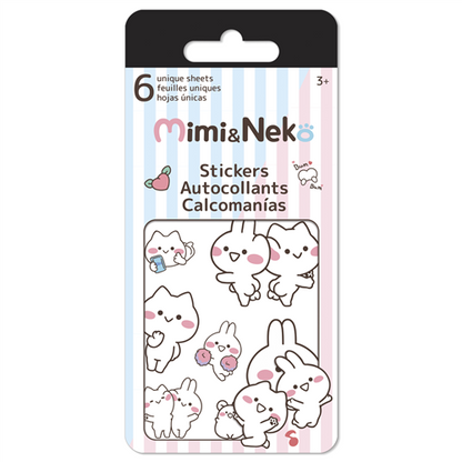 Pack of Mimi & Neko stickers with cartoon cat designs on a white background