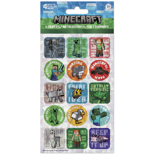 Minecraft sticker pack with various characters and phrases on a white background