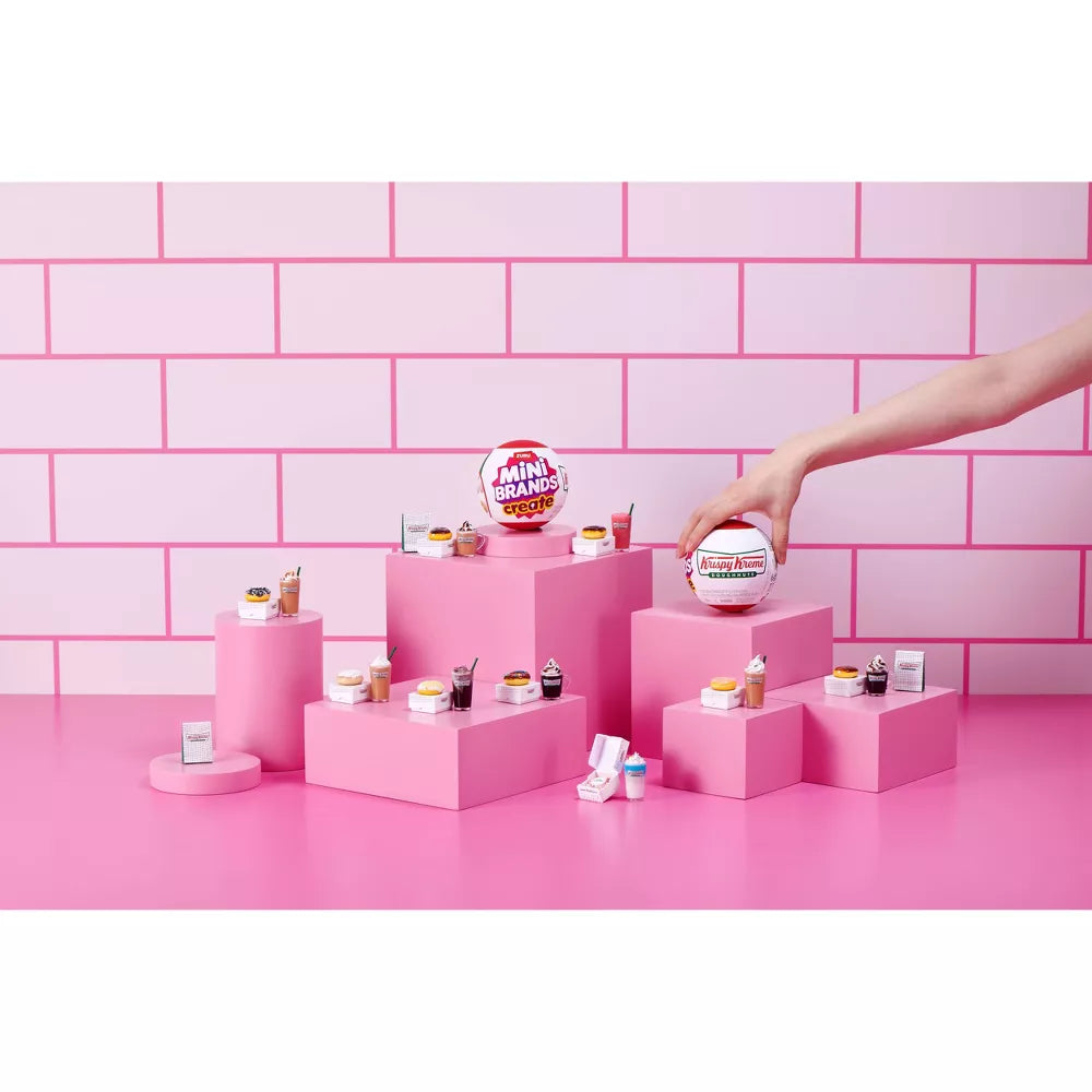 Mini Brands Create Krispy Kreme Series 1 surprise capsule by ZURU featuring miniature DIY doughnut and coffee ingredients.