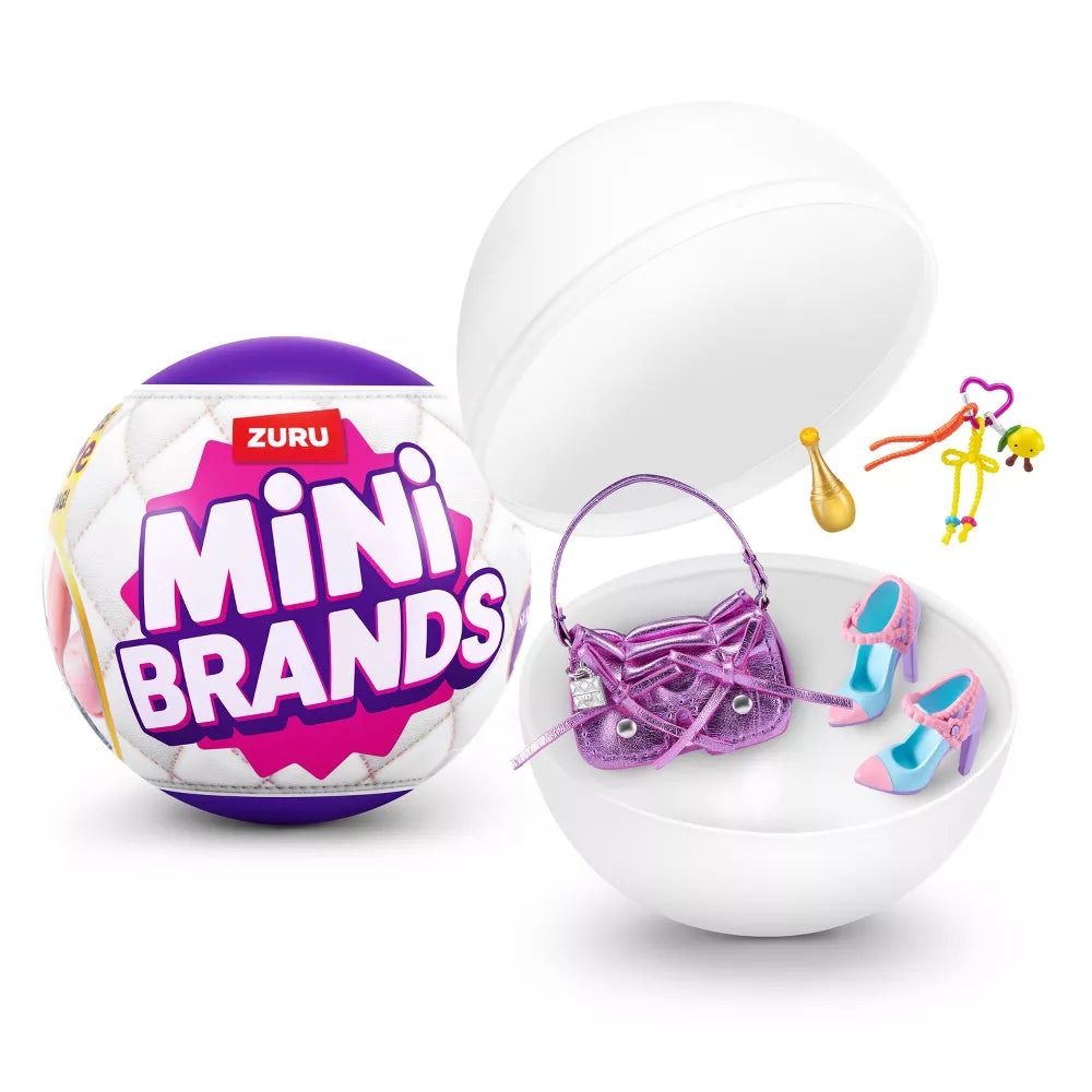 Mini Brands Fashion Series 4 surprise capsule by ZURU featuring miniature handbags and fashion accessories.