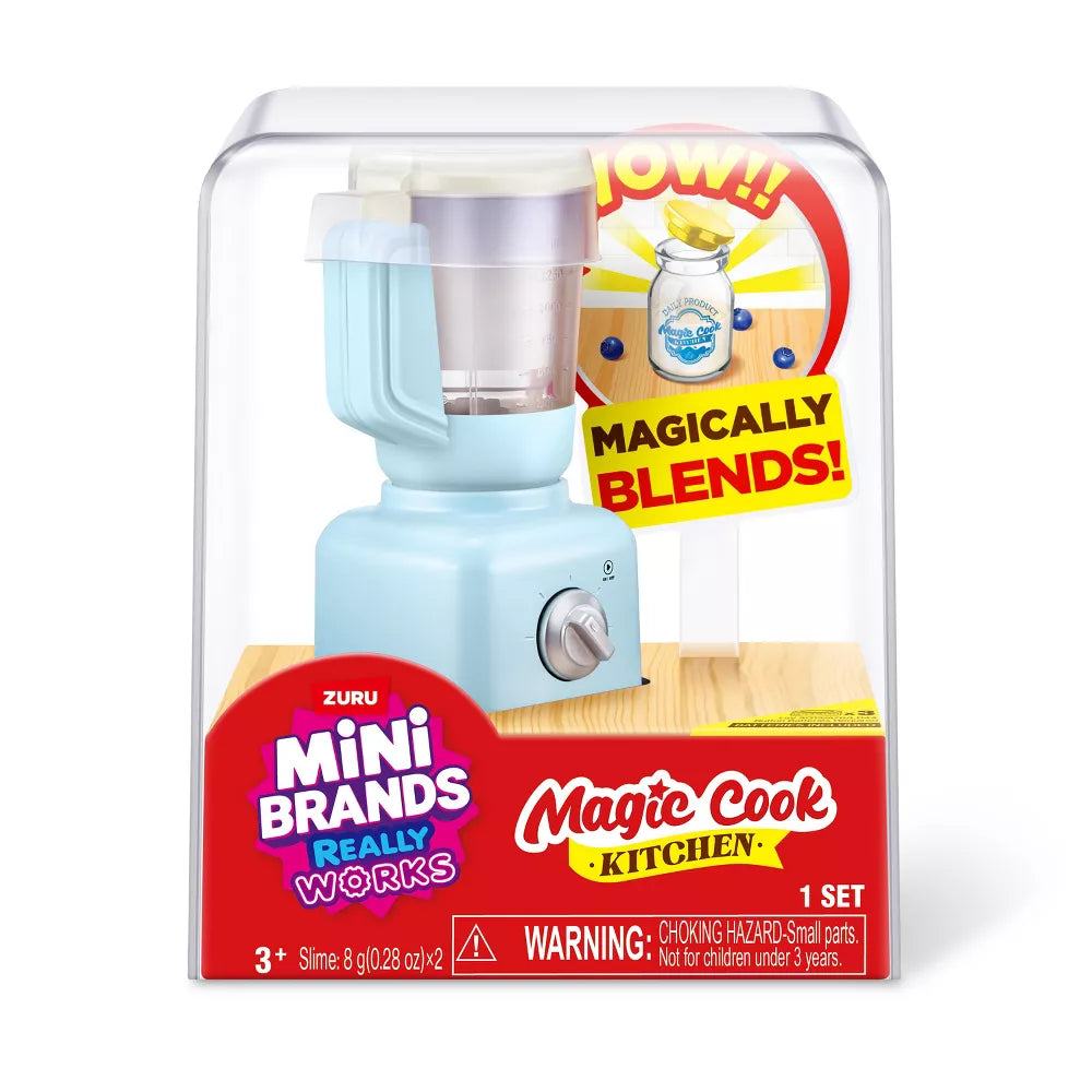 Mini Brands Magic Cook Kitchen Series 1 Blender by ZURU featuring miniature DIY smoothie slime ingredients.