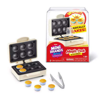 Mini Brands Magic Cook Kitchen Series 1 Cup Cake Maker by ZURU featuring a miniature baking appliance and DIY cup cake slime ingredients.