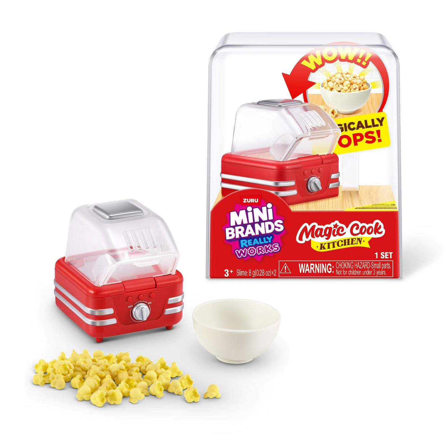 Mini Brands Magic Cook Kitchen Series 1 Popcorn Machine by ZURU featuring miniature DIY popcorn slime ingredients.