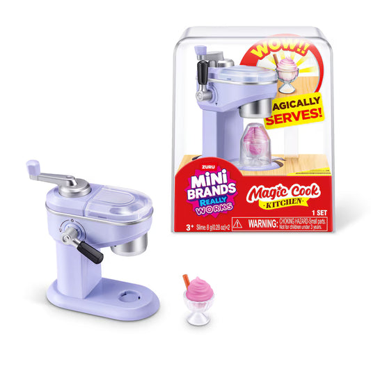 Mini Brands Magic Cook Kitchen Series 1 Soft Serve Machine by ZURU featuring miniature DIY dessert ingredients.