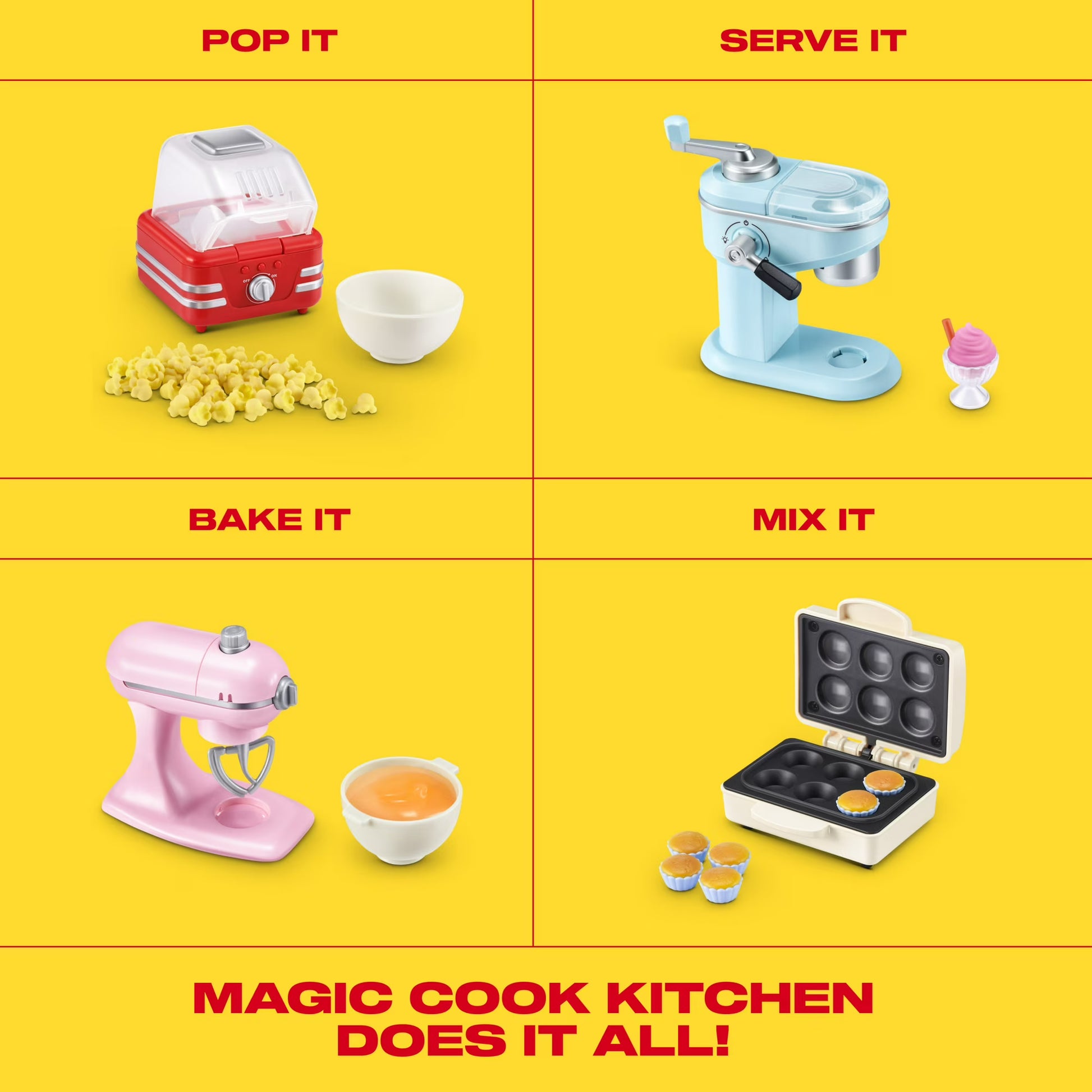 Magic Cook Kitchen set with various cooking items on a yellow background