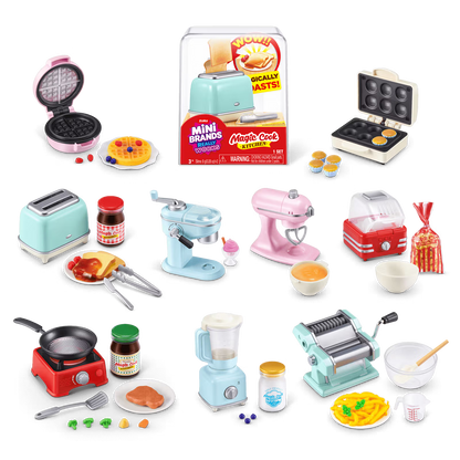 Collection of miniature kitchen appliances and items on a white background